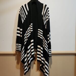 Adrienne Vittadini Striped Black and White Poncho